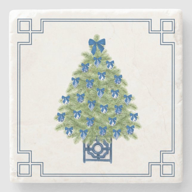 Chinoiserie Weihnachtsbaum Steinuntersetzer (Vorderseite)