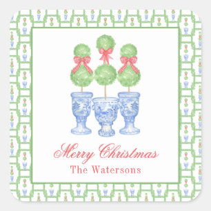 Chinoiserie Weihnachtsbäume Topiary Geschenk Quadratischer Aufkleber