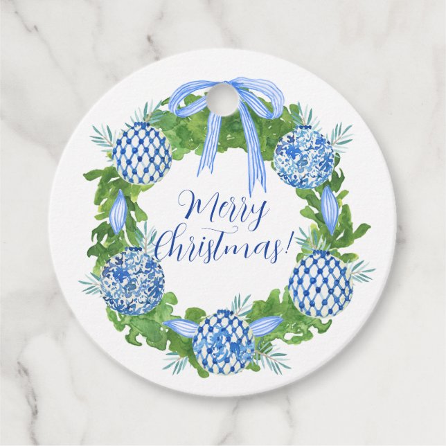 Chinoiserie Weihnachtskranz, Grandmillenial Geschenkanhänger (Vorderseite)