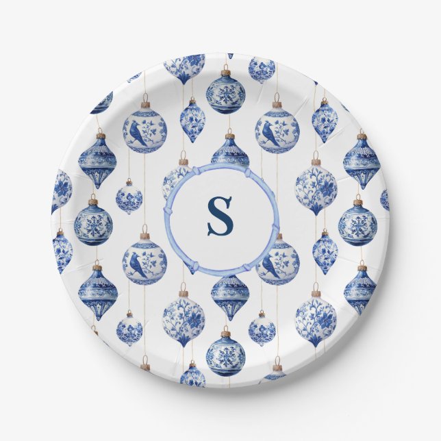 Chinoiserie Weihnachtsschmuck Mit Monogramm Pappteller (Vorderseite)
