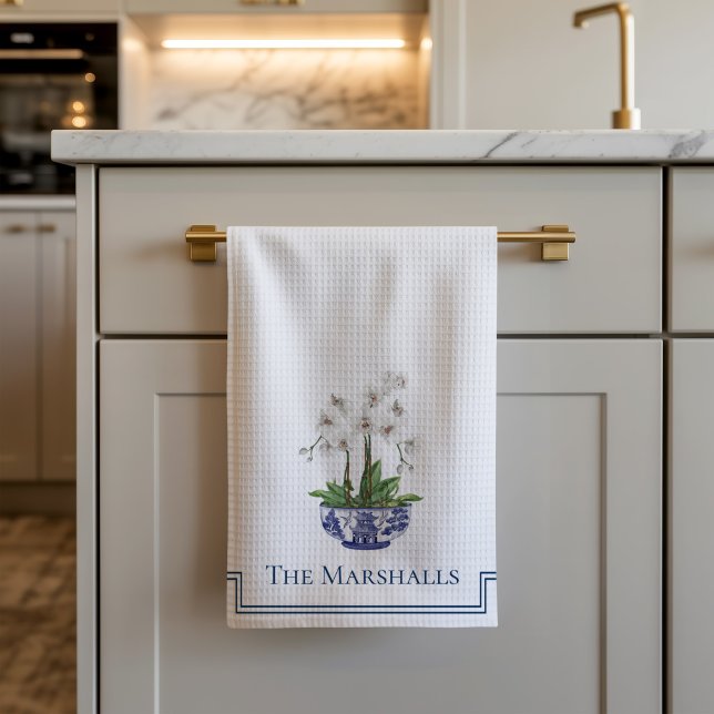 Chinoiserie Weiße Orchidee Geschirrtuch (Chinoiserie Orchid Kitchen Towel)