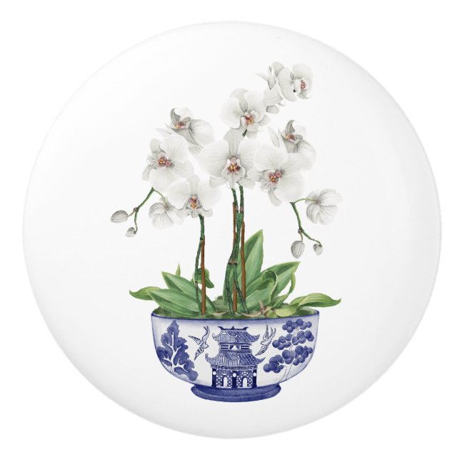 Chinoiserie White Orchid Keramikknauf (Vorderseite)