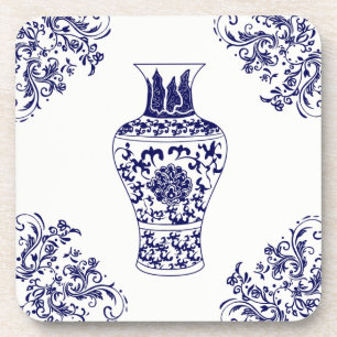 Chinoiserie White und Blue Ginger Jar Throw Pillow Getränkeuntersetzer