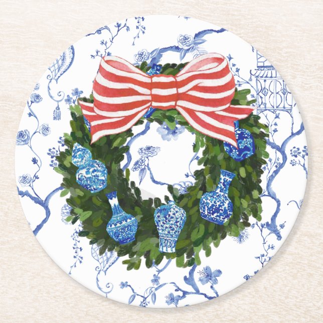 Chinoiserie Wreath, Christmas Ginger Jar, Party Runder Pappuntersetzer (Vorderseite)