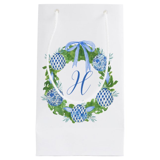 Chinoiserie Wreath Christmas Monogram Kleine Geschenktüte (Vorderseite)