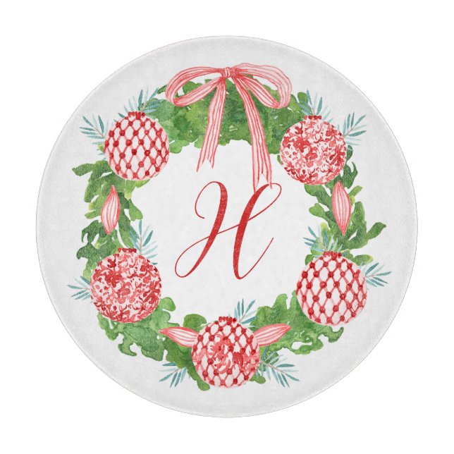 Chinoiserie Wreath Christmas Monogram Schneidebrett (Vorderseite)