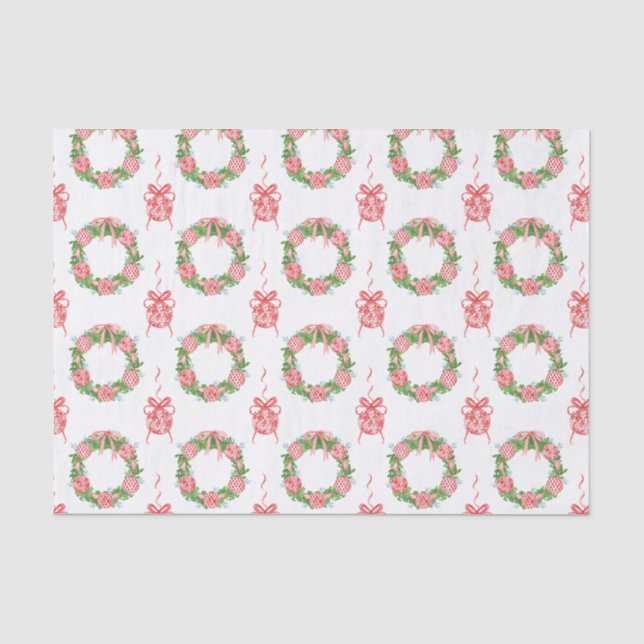 Chinoiserie Wreath Christmas Monogram Seidenpapier (Vorderseite)