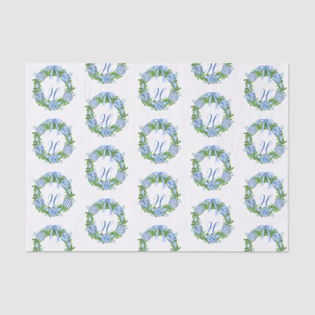Chinoiserie Wreath Christmas Monogram Seidenpapier (Vorderseite)