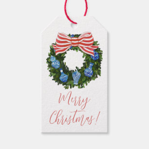 Chinoiserie Wreath Holiday Gift Tags, Weihnachten Geschenkanhänger