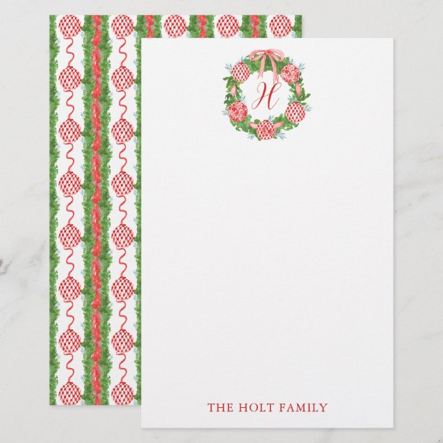 Chinoiserie Wreath Monogram Briefpapier (Vorne/Hinten)