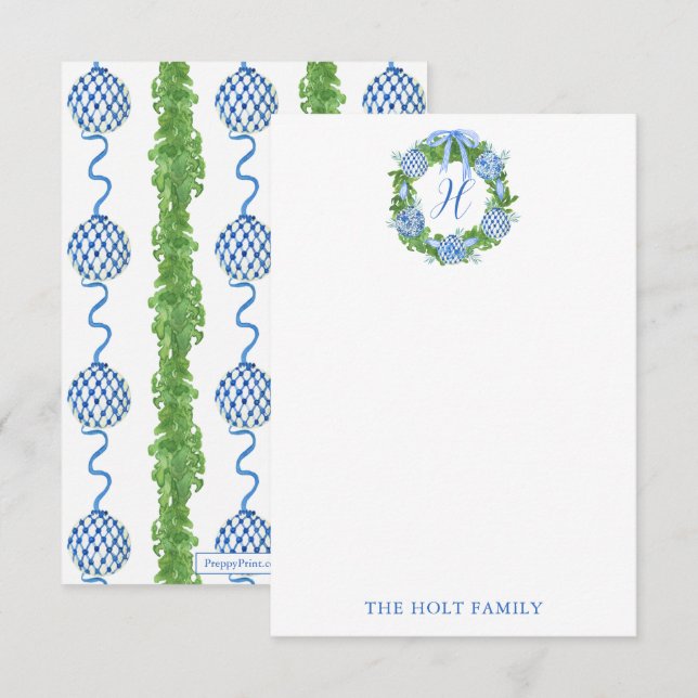 Chinoiserie Wreath Monogram Dankeskarte (Vorne/Hinten)