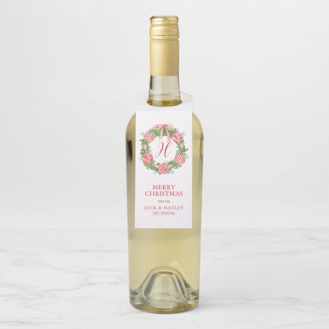 Chinoiserie Wreath Monogram Flaschenanhänger (Auf Flasche)