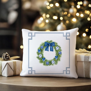 Chinoiserie Wreath Monogram Weihnachtsfeiertag Kissen