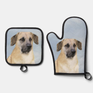 Chinook Drop Ohrmalerei Original Schlittenhunde Ku Ofenhandschuh & Topflappen-Set