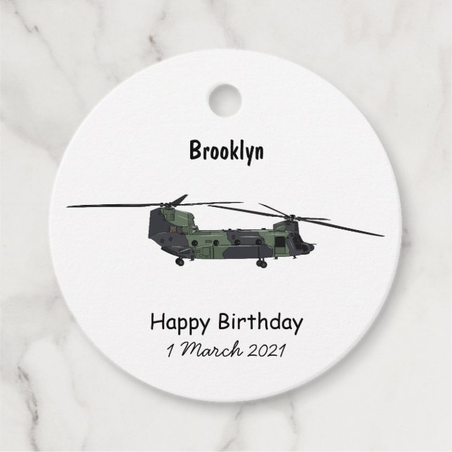 Chinook Heerhubschrauber Cartoon Illustration Geschenkanhänger (Vorderseite)