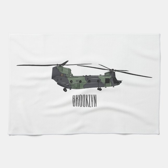 Chinook Heerhubschrauber Cartoon Illustration Geschirrtuch (Horizontal)