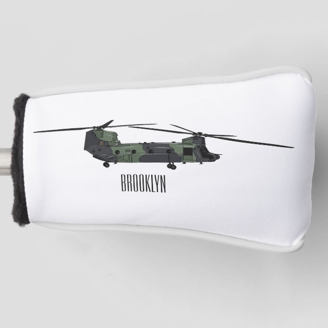 Chinook Heerhubschrauber Cartoon Illustration Golf Headcover (Vorderseite)