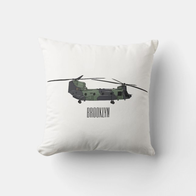 Chinook Heerhubschrauber Cartoon Illustration Kissen (Vorderseite)