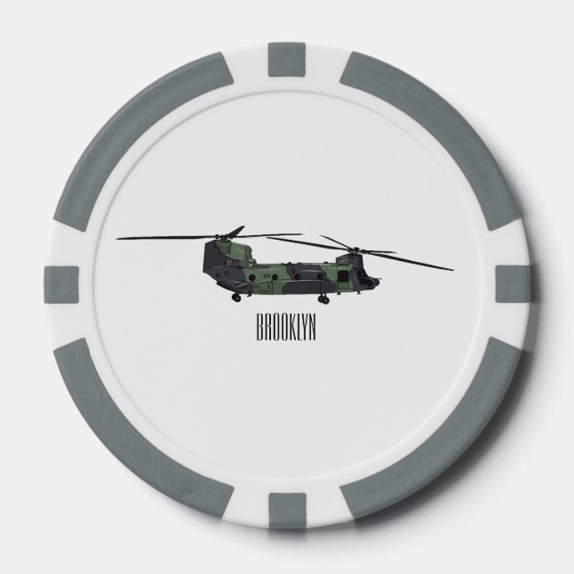 Chinook Heerhubschrauber Cartoon Illustration Pokerchips (Vorderseite)