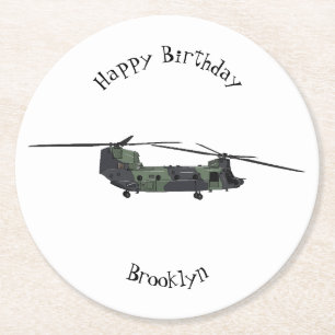 Chinook Heerhubschrauber Cartoon Illustration Runder Pappuntersetzer
