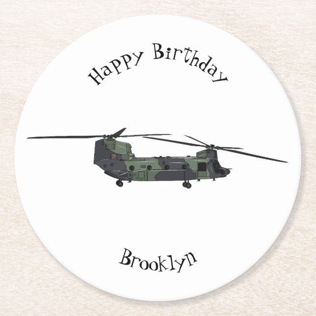 Chinook Heerhubschrauber Cartoon Illustration Runder Pappuntersetzer (Vorderseite)