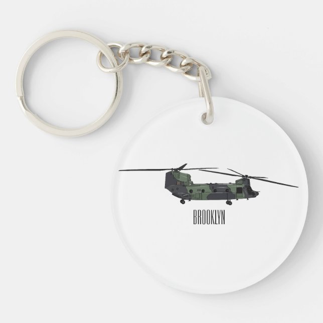 Chinook Heerhubschrauber Cartoon Illustration Schlüsselanhänger (Vorderseite)