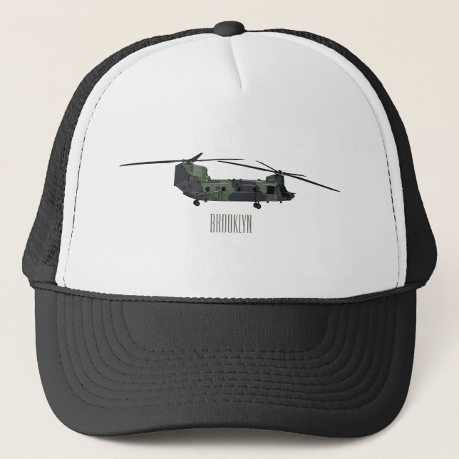 Chinook Heerhubschrauber Cartoon Illustration Truckerkappe (Vorderseite)