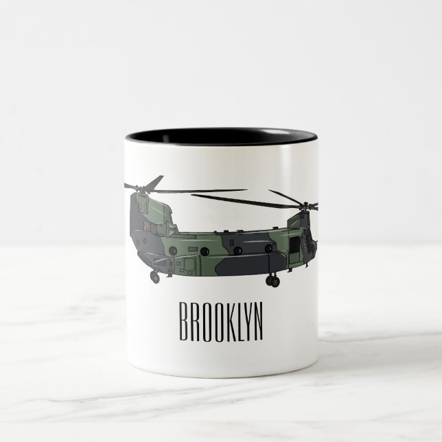Chinook Heerhubschrauber Cartoon Illustration Zweifarbige Tasse (Mittel)