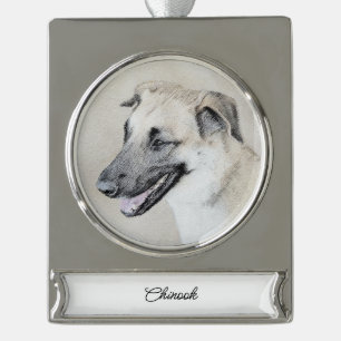 Chinook (Hubschrauberohren) Malerei - Hundekunst Banner-Ornament Silber