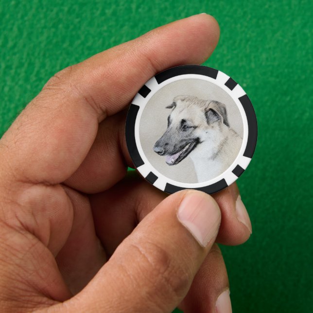 Chinook (Hubschrauberohren) Malerei - Hundekunst Pokerchips (Hand)