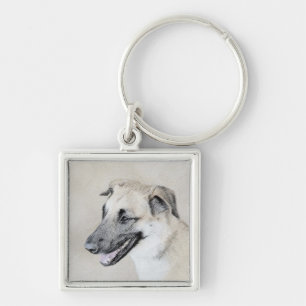 Chinook (Hubschrauberohren) Malerei - Hundekunst Schlüsselanhänger