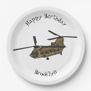 Chinook-Illustration für Militärhubschrauber Pappteller