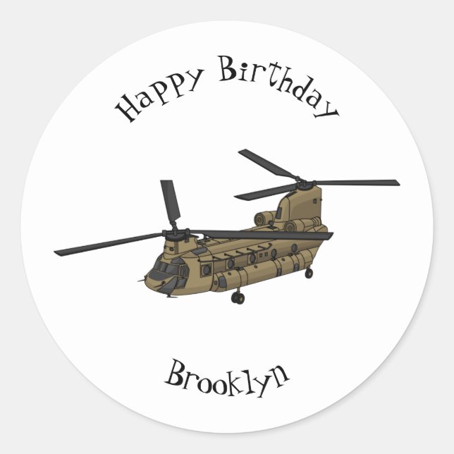 Chinook-Illustration für Militärhubschrauber Runder Aufkleber (Vorderseite)