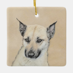 Chinook (Ohren) Malerei - Original Hundekunst Keramikornament