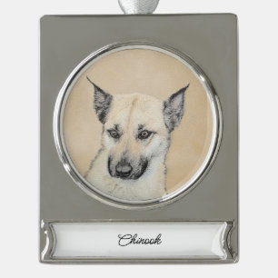Chinook (Ohrspitze) Malerei - Original Hundkunst Banner-Ornament Silber