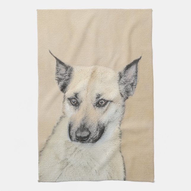 Chinook (Ohrspitze) Malerei - Original Hundkunst Geschirrtuch (Vertikal)