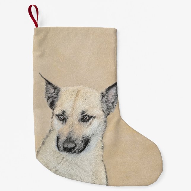 Chinook (Ohrspitze) Malerei - Original Hundkunst Kleiner Weihnachtsstrumpf (Vorderseite)