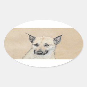 Chinook (Ohrspitze) Malerei - Original Hundkunst Ovaler Aufkleber