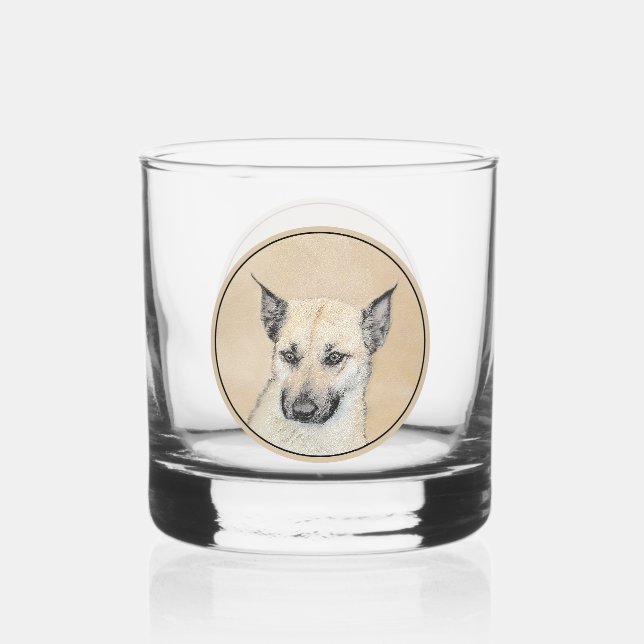 Chinook (Ohrspitze) Malerei - Original Hundkunst Whiskyglas (Vorderseite)