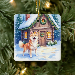 Chinook Rustic Blockhütte Weihnachtskunst Keramikornament