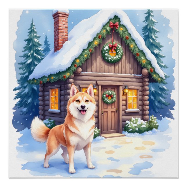 Chinook Rustic Blockhütte Weihnachtskunst Poster (Vorderseite)