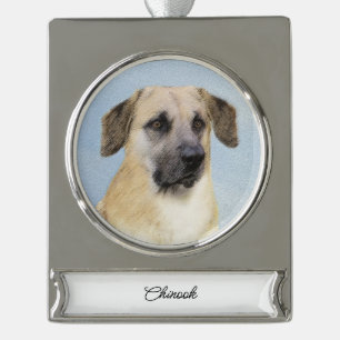 Chinook (Tropfohren) Gemälde - Original Hundkunst Banner-Ornament Silber