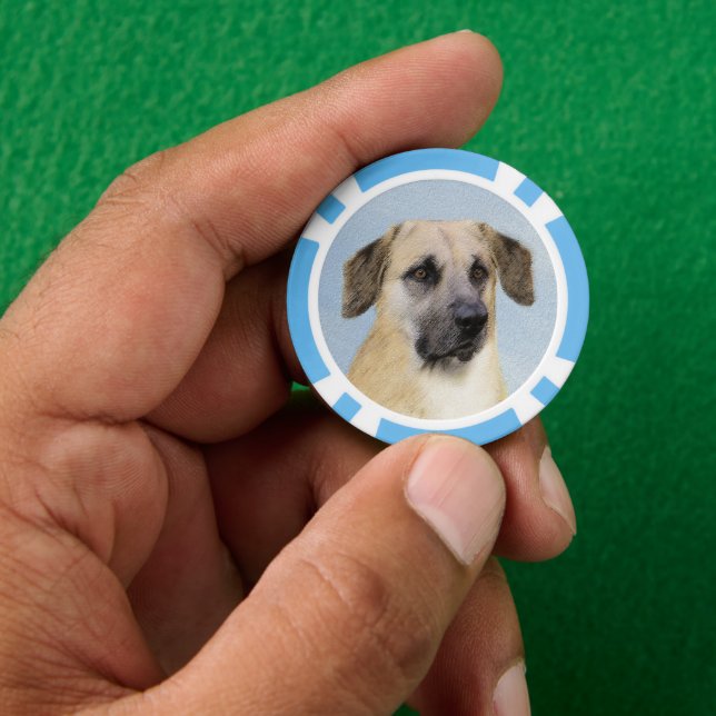 Chinook (Tropfohren) Gemälde - Original Hundkunst Pokerchips (Hand)