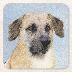 Chinook (Tropfohren) Gemälde - Original Hundkunst Rechteckiger Pappuntersetzer