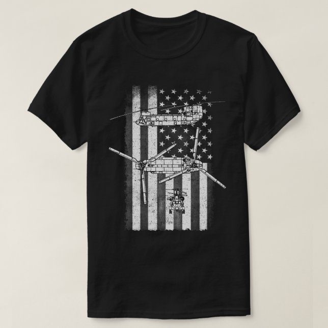 Chinotic CH-47 Chinook Helicopter American Flag T-Shirt (Design vorne)