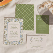 Chintz-Blumen-Hochzeitseinladung im eleganten Blau