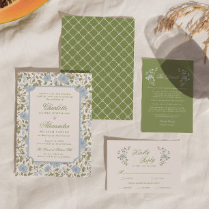 Chintz-Blumen-Hochzeitseinladung im eleganten Blau Einladung