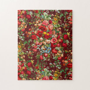 Chintz-Muster rote rosa gelbe Blumen vintage