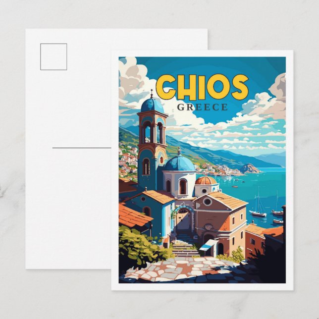 Chios Greece Vintage Reise Illustration Postkarte (Vorne/Hinten)