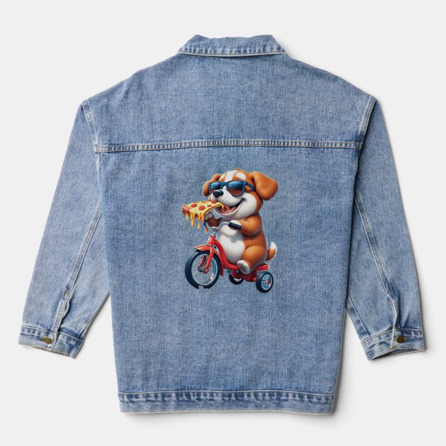 chiot à vélo mangeant de la pizza (Verso)